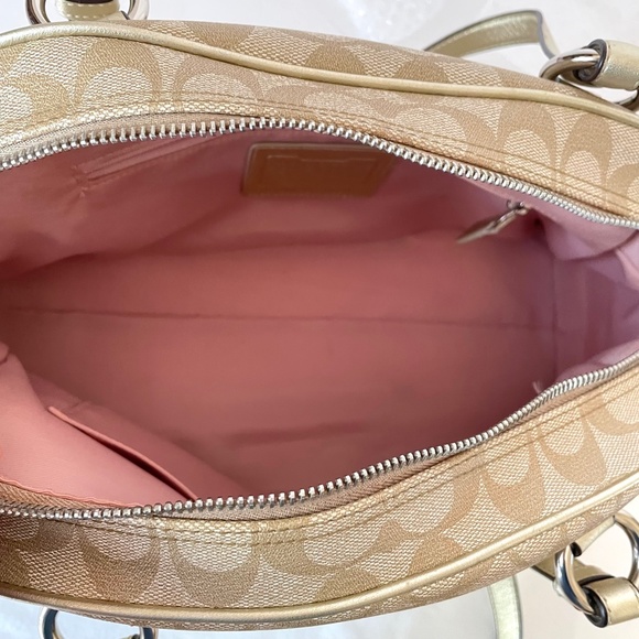 Coach Khaki/Gold Signature PVC/Leather Boston Shoulder Bag - Picture 8 of 13